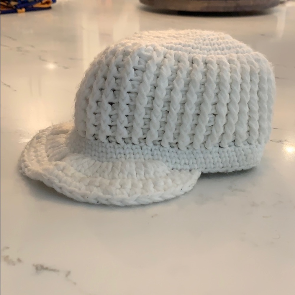White Knit Hat with knitted brim